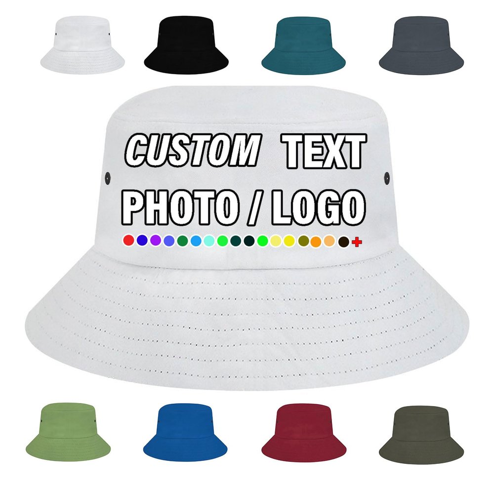 Custom Bucket Hats Design Your Own Photo Text Fisherman Cap Personalized Personalized Sun Hat for Men Women, White