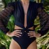 asntrgd Swimsuit Womens V Neck One Piece Lap Swimming Swimwear Sports Bodysuit Crochet Long Sleeve Athletic Bathing Suits view 2