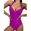 Swim Romper Womens Tummy Contr01 Halter One Piece Bodysuit Bathing Suit Slim V Neck Lap Swimsuits Training Swimwear view 1