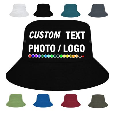 Custom Bucket Hats for Men - Add Your Own Text & Photo,Design Your Own Personalized Fisherman Cap Gift, Black