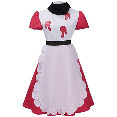 Cos-Animefly Adult Cosplay Costume Unisex Dress Apron with Gloves Uniform Set for Women Men Halloween Party Outfit