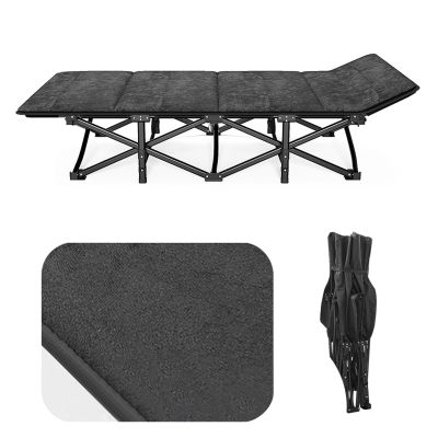 FKSTHG Portable Adult Camping Bed with Mattress,28" Wide Heavy Duty Folding Bed,Suitable for Outdoor Travelling,Camping,Home Office Napping,Maximum Load Capacity 440LB (Plush Cotton Cushion, Black)