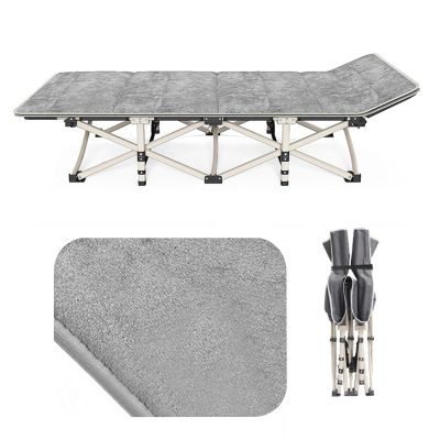 FKSTHG Portable Adult Camping Bed with Mattress,28" Wide Heavy Duty Folding Bed,Suitable for Outdoor Travelling,Camping,Home Office Napping,Maximum Load Capacity 440LB (Plush Cotton Cushion, Grey)
