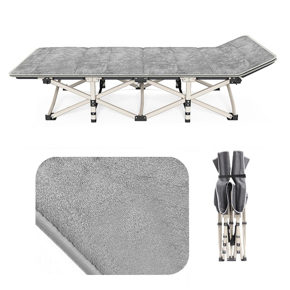 FKSTHG Portable Adult Camping Bed with Mattress,28" Wide Heavy Duty Folding Bed,Suitable for Outdoor Travelling,Camping,Home Office Napping,Maximum Load Capacity 440LB (Plush Cotton Cushion, Grey)
