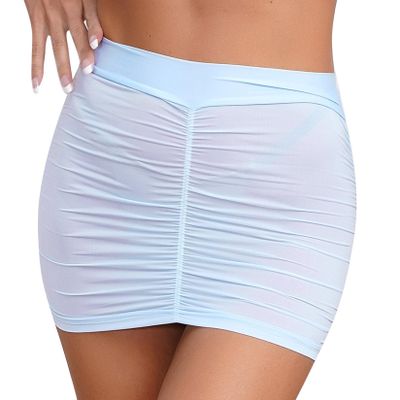 Lejafay Women's Micro Mini Hip Skirt Mesh Sheer Transparent Bodycon Short Skirt Ultrashort Skirts Sky Blue A One Size