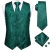 Hi-Tie Dark Teal Silk Paisley Suit Vest for Men Formal Vest V Neck Jacquard Tie Handkerchief Cufflinks 4PCS Suits view 1