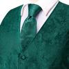 Hi-Tie Dark Teal Silk Paisley Suit Vest for Men Formal Vest V Neck Jacquard Tie Handkerchief Cufflinks 4PCS Suits view 4