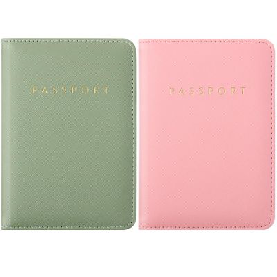 2 Pcs Passport Cover Holder for Travel Waterproof Leather Passport Wallet Case Book Travel Cruise Essentials for Women Men(Lotus Root Pink, Moss Green)