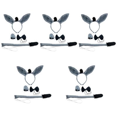 Ipetboom 5 Sets Donkey Headband Scrunchies for Girls Hairband Donkeys Ears Headband Costume Nose Tail Kids Animal Fancy Dress Earrings Donkey Decoration