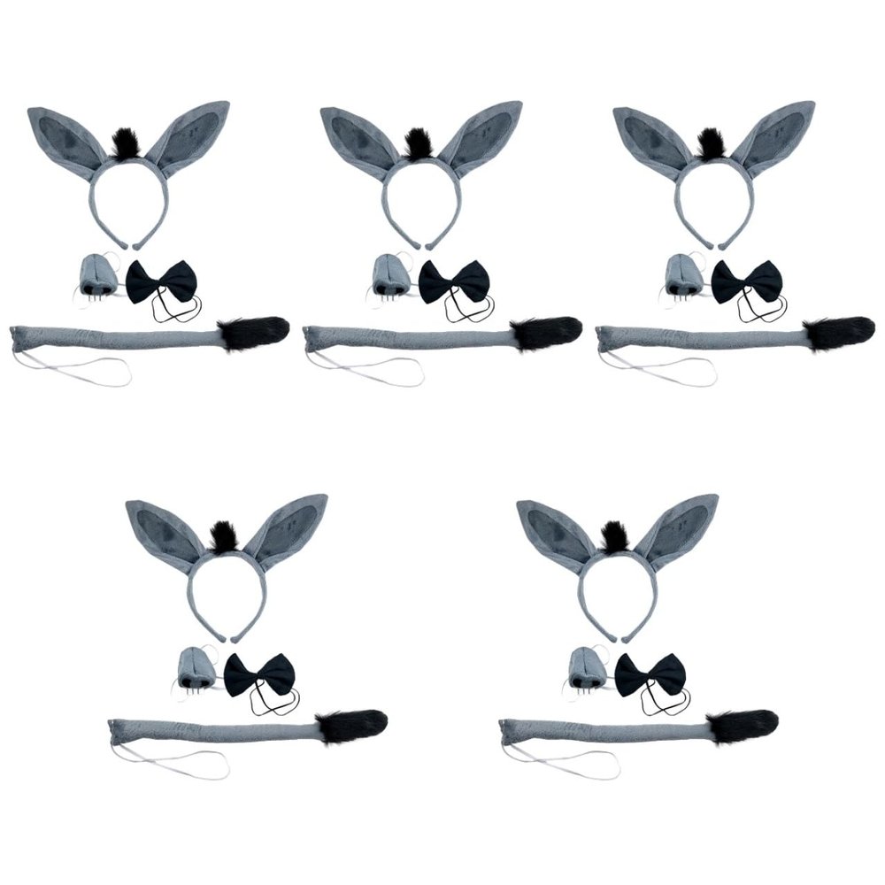 Ipetboom 5 Sets Donkey Headband Scrunchies for Girls Hairband Donkeys Ears Headband Costume Nose Tail Kids Animal Fancy Dress Earrings Donkey Decoration