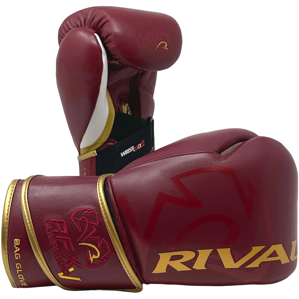 Rival Boxing RFX-Guerrero-V HDEF Bag Gloves - 10 oz. - Burgundy/Gold