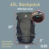 Bear Grylls 65L + 5L Hiking Hydration Backpack, Perfect For Backpacking, Large Pack With Separated Bottom Compartment, Camping, Mountain Biking, Skiing, Snowboarding, For Men and Women - Black view 3