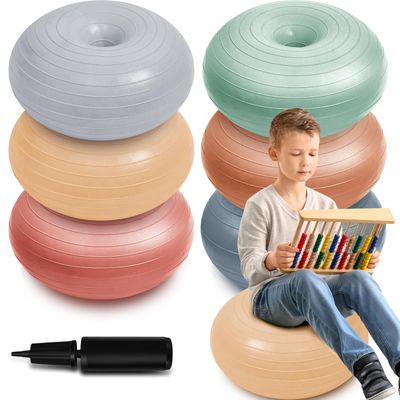 Lewtemi 6 Pcs Flexible Seating for Classroom Elementary 20 Inch Yoga Ball Chairs Large Inflatable Donut Exercise Ball Chair Stability Balance Trainer with Inflator for Kids Student(Boho Color)