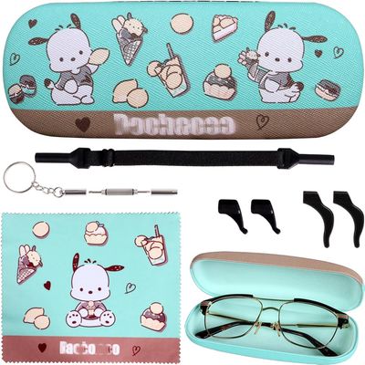 Cute Eyeglass Cases Hard Shell Storage Case Protective Box With Glasses Cloth Adjustable Glasses Strap Ear Grips Hook