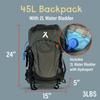Bear Grylls 45L Hiking Hydration Backpack, Day Pack With 2L Water Bladder, Lightweight and Perfect for Camping, Running, Cycling, Mountain Biking, Skiing, Snowboarding For Men and Women - Black view 2