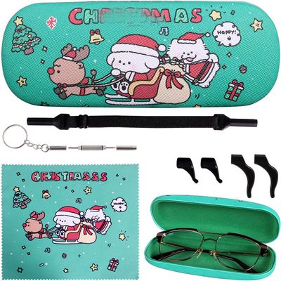 ADBGV Cute Eyeglass Cases Hard Shell Storage Case Protective Box With Glasses Cloth Adjustable Glasses Strap Ear Grips Hook
