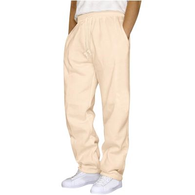 Baggy Sweatpants Men Wide Leg Sweat Pants Mens Clothing Casual Athletic Workout Straight Leg Open Bottom Sweatpants Fleece Lined Jogger with Pockets Fall Winter Clothes Beige