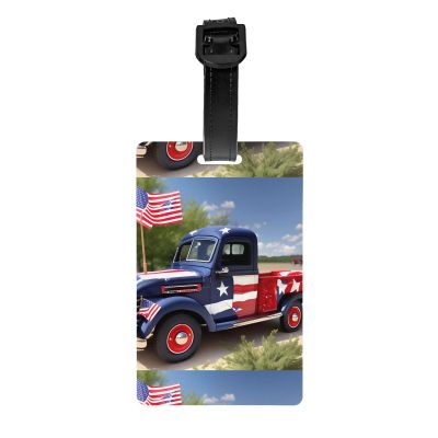 4th of July Patriotic Trucks Luggage Tags,Personal Information Card Holder,Suitable for Suitcases,Sports Bags,and More