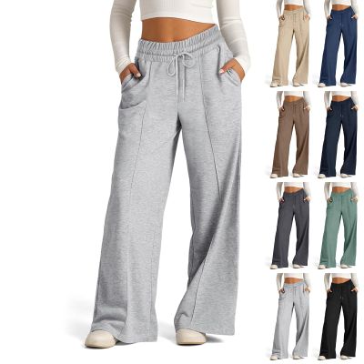 eoeioa Oversized Wide Leg Sweatpants Women Drawstring Straight Leg Sweatpants Women Elastic Low Waisted Joggers Baggy Lounge Pants Comfy Trouser Sweatpants Women with Pockets