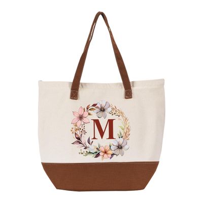 HIFA Initial Tote Bag for Women, Personalized Canvas Tote Bag - Two-Tone, Zipper Closure, Inner Pocket, Organic Cotton, Sturdy - Multipurpose Shoulder Bag Suitable for Shopping, Grocery, Beach, Travel