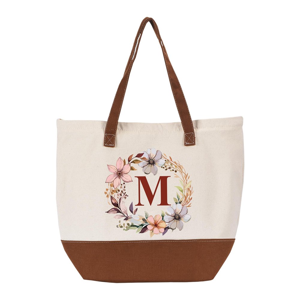 HIFA Initial Tote Bag for Women, Personalized Canvas Tote Bag - Two-Tone, Zipper Closure, Inner Pocket, Organic Cotton, Sturdy - Multipurpose Shoulder Bag Suitable for Shopping, Grocery, Beach, Travel