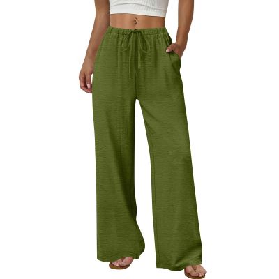 Wide Leg Pants Woman Linen Pants Women Palazzo Beach Vacation Clothes Summer Outfits Fashion Clothing Breathable Resort Wear Flowy Cruise Casual Elastic Waist Boho Loose Trousers Army Green