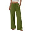 Wide Leg Pants Woman Linen Pants Women Palazzo Beach Vacation Clothes Summer Outfits Fashion Clothing Breathable Resort Wear Flowy Cruise Casual Elastic Waist Boho Loose Trousers Army Green view 1