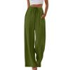 Wide Leg Pants Woman Linen Pants Women Palazzo Beach Vacation Clothes Summer Outfits Fashion Clothing Breathable Resort Wear Flowy Cruise Casual Elastic Waist Boho Loose Trousers Army Green view 4