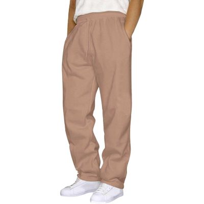 Wide Leg Sweatpants Men Baggy Sweat Pants Casual Athletic Workout Gym Clothes Straight Leg Open Bottom Sweatpants Fleece Lined Jogger with Pockets Winter Clothes Fall Clothing Khaki