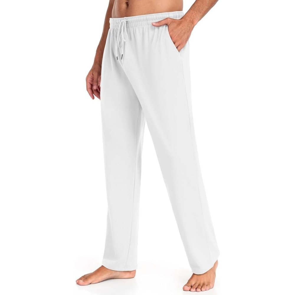 Baggy Sweatpants Men Wide Leg Sweat Pants Mens Clothing Casual Athletic Workout Straight Leg Open Bottom Sweatpants Fleece Lined Jogger with Pockets Fall Winter Clothes White