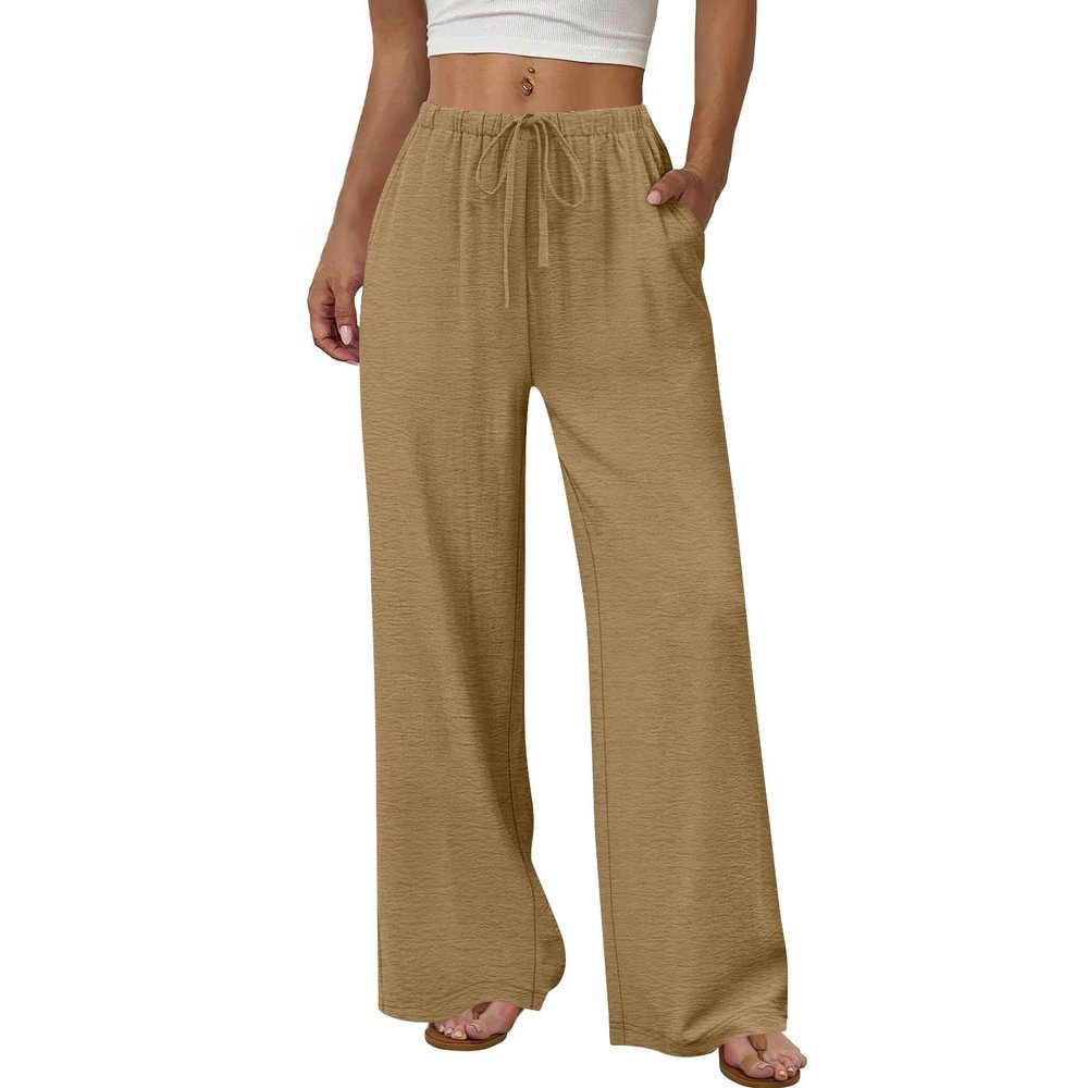 Wide Leg Pants Woman Linen Pants Women Palazzo Beach Vacation Clothes Khaki