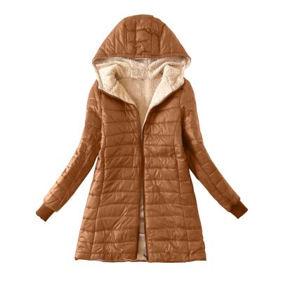 Womens Fleece Lined Jackets Hooded Long Sleeve Quilted Lightweight Jackets Parkas Warm Winter Coats Casual Outerwear
