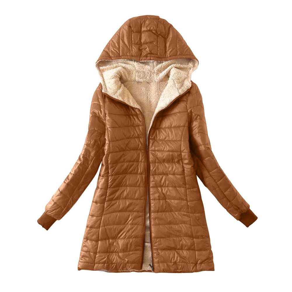 Womens Fleece Lined Jackets Hooded Long Sleeve Quilted Lightweight Jackets Parkas Warm Winter Coats Casual Outerwear