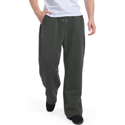 Baggy Sweatpants Men Wide Leg Sweat Pants Mens Clothing Casual Athletic Workout Straight Leg Open Bottom Sweatpants Fleece Lined Jogger with Pockets Fall Winter Clothes Dark Gray
