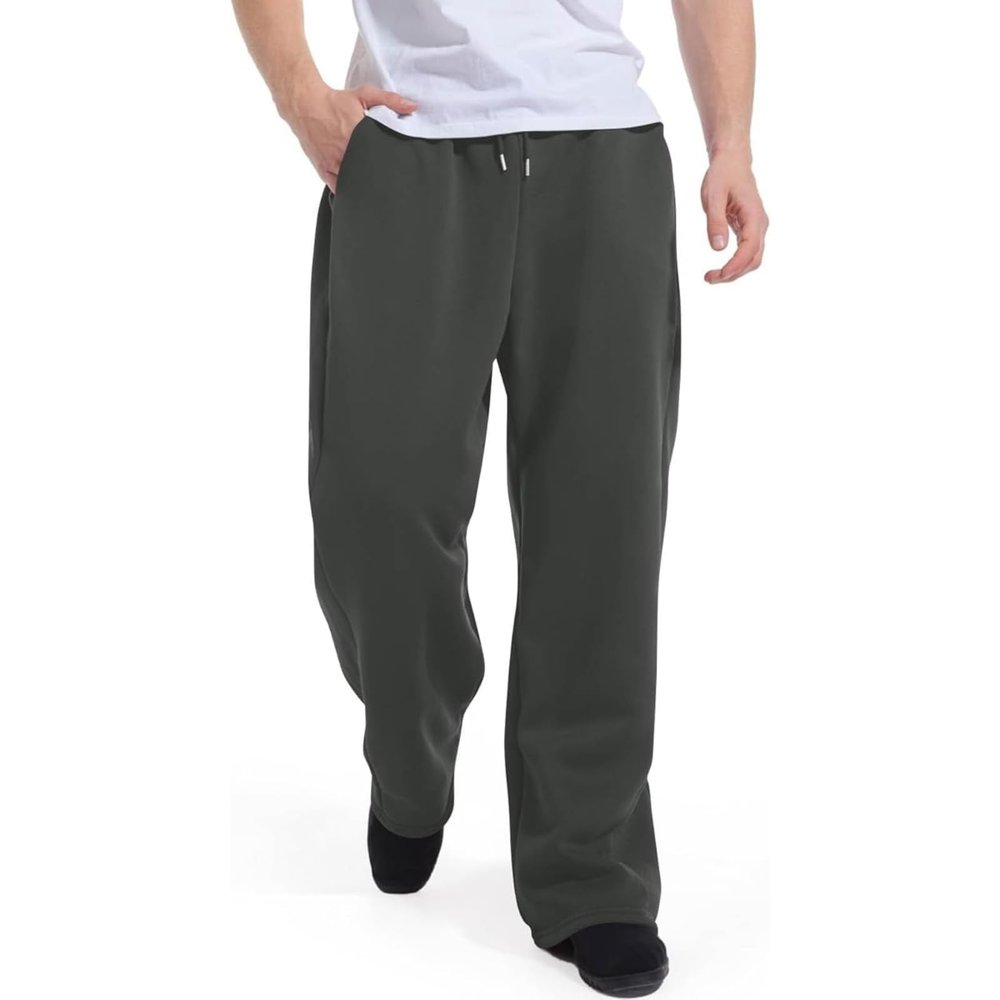Baggy Sweatpants Men Wide Leg Sweat Pants Mens Clothing Casual Athletic Workout Straight Leg Open Bottom Sweatpants Fleece Lined Jogger with Pockets Fall Winter Clothes Dark Gray