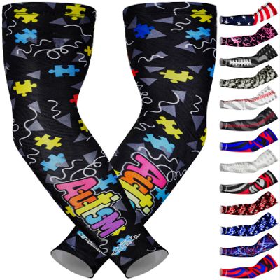 Exxact Sports Compression Arm Sleeves for Men & Women, 1 Pair Performance Sleeves for Baseball, Football, Youth & Adult Sizes - (Autism, AS)