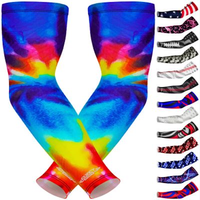 Exxact Sports Compression Arm Sleeves for Men & Women, 1 Pair Performance Sleeves for Baseball, Football, Youth & Adult Sizes - (Tie Dye, AL)