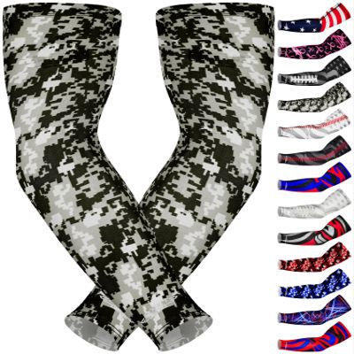 Exxact Sports Compression Arm Sleeves for Men & Women, 1 Pair Performance Sleeves for Baseball, Football, Youth & Adult Sizes - (Black Camo, AM)