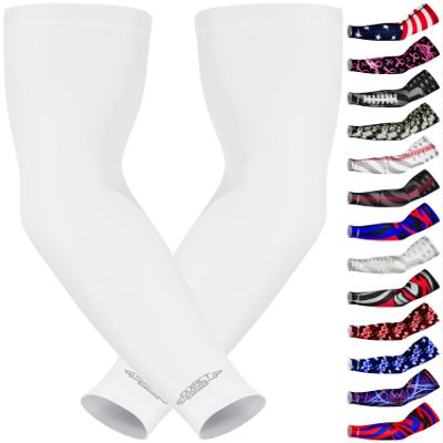 Exxact Sports Compression Arm Sleeves for Men & Women, 1 Pair Performance Sleeves for Baseball, Football, Youth & Adult Sizes - (White Solid, AM)