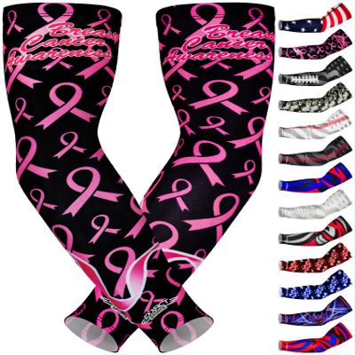 Exxact Sports Compression Arm Sleeves for Men & Women, 1 Pair Performance Sleeves for Baseball, Football, Youth & Adult Sizes - (Breast Cancer, YS)