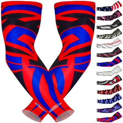 Exxact Sports Compression Arm Sleeves for Men & Women, 1 Pair Performance Sleeves for Baseball, Football, Youth & Adult Sizes - (Red Tattoo, AL)