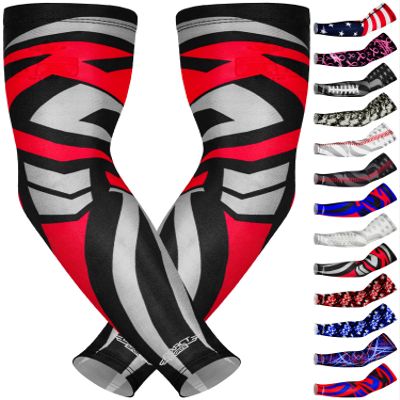 Exxact Sports Compression Arm Sleeves for Men & Women, 1 Pair Performance Sleeves for Baseball, Football, Youth & Adult Sizes - (Black Tattoo, YM)