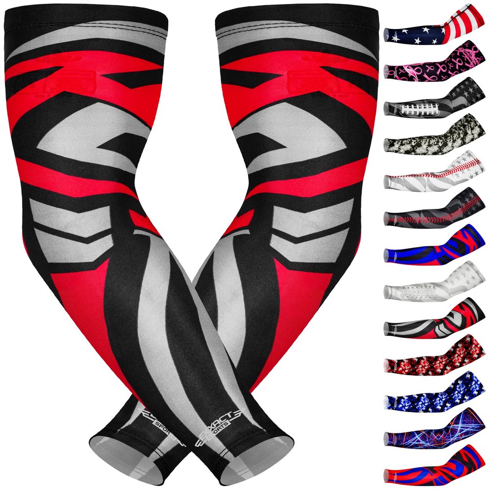 Exxact Sports Compression Arm Sleeves for Men & Women, 1 Pair Performance Sleeves for Baseball, Football, Youth & Adult Sizes - (Black Tattoo, YM)