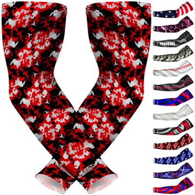 Exxact Sports Compression Arm Sleeves for Men & Women, 1 Pair Performance Sleeves for Baseball, Football, Youth & Adult Sizes - (Red Camo, YL)