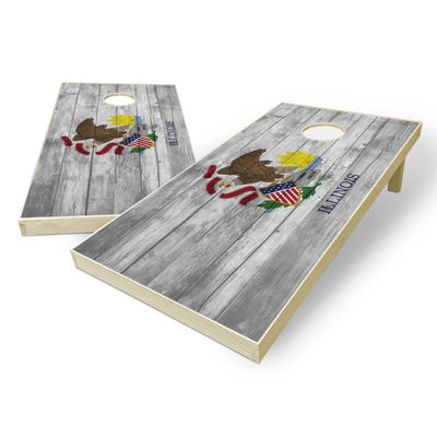 State Flag Distressed Wood Design Solid Wood Regulation Cornhole Set 4 Feet x 2 Feet Includes Set of 8 Bags and Carrying Case with Optional LED Lights and Lamination (Illinois)