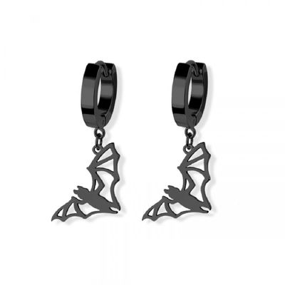 316L Stainless Steel Bat Outline Dangling Huggie Hoop Earrings, Sold as a Pair (Black)