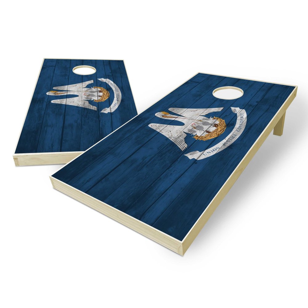 State Flag Distressed Wood Design Solid Wood Regulation Cornhole Set 4 Feet x 2 Feet Includes Set of 8 Bags and Carrying Case with Optional LED Lights and Lamination (Louisiana)