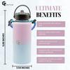 GT BOTTLES 32oz Stainless Steel Vacuum Insulated Wide Mouth Water Bottle with 3 Lids and Paracord Handle for Hot & Cold Beverage (Light Purple/Sky Blue, 32oz) view 2