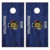 State Flag Distressed Wood Design Solid Wood Regulation Cornhole Set 4 Feet x 2 Feet Includes Set of 8 Bags and Carrying Case with Optional LED Lights and Lamination (Wisconsin) view 2