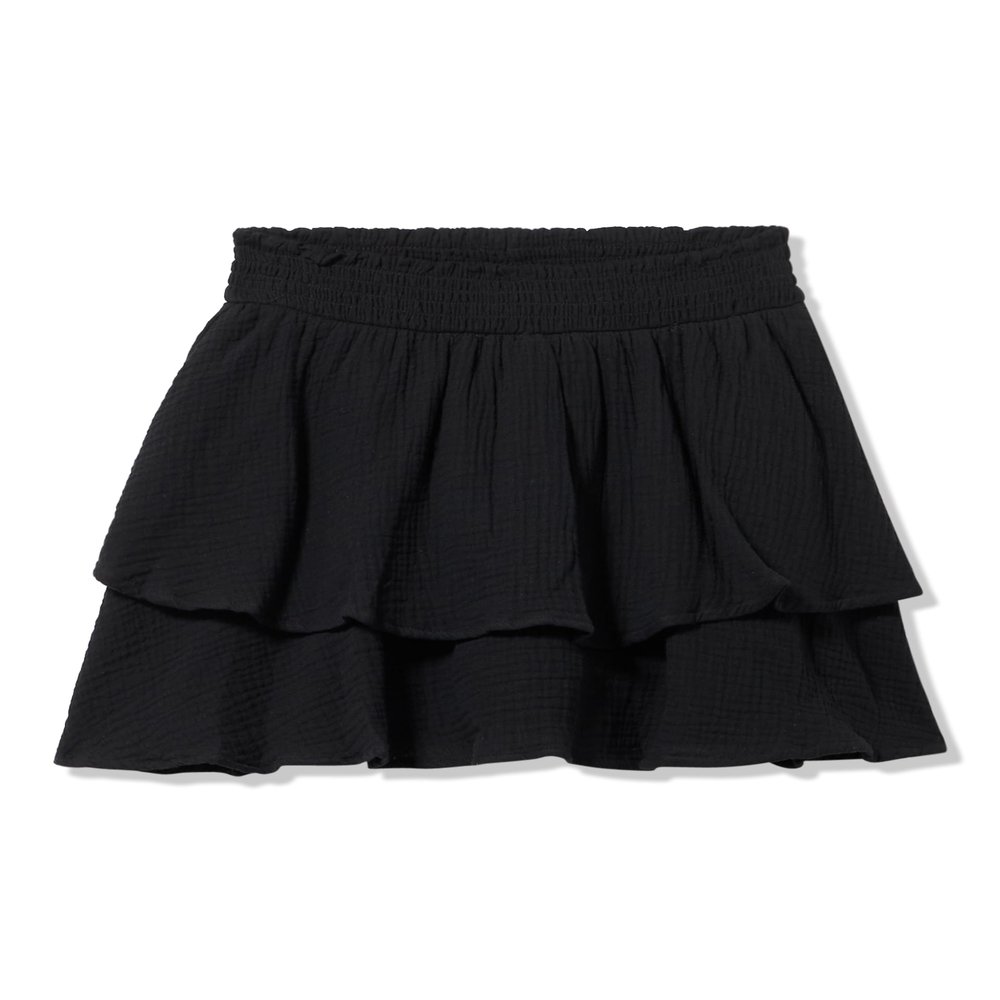 Speechless Girls' Cotton Smocked Waist Tiered Short Skirt, Black, Medium